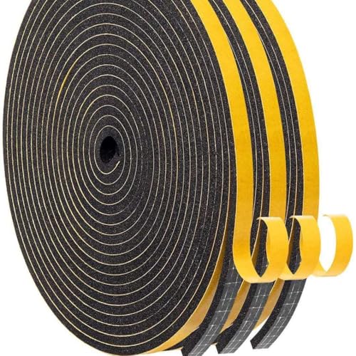 20 m Fenster-Isolierung aus Schaumstoff, selbstklebend, 6 mm x 3 mm, vielseitig einsetzbar, feuerfest, isoliert, winddicht, regen- und geräuschdämmend (schwarz) von AYHYHLJZJ