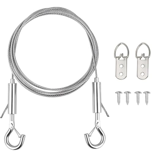 Edelstahl-Kabel-Set zum Aufhängen von Bildern – verstellbares 2 m langes Kabel mit Haken für Rahmen, Spiegel und Dekorationen – Set mit 2 Stück Edelstahl-Kabel-Set zum Aufhängen von Bildern – verstellbares 2 m langes Kabel mit Haken für Rahmen, Spiegel und Dekorationen – Set mit 2 Stück von AYHYHLJZJ