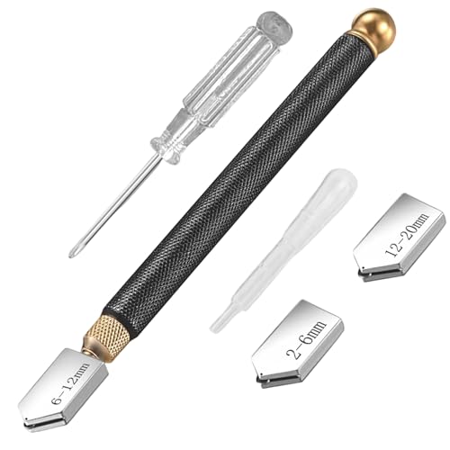 Glasschneider 2 – 20 mm, 5-teiliges Set mit 3 austauschbaren Köpfen, automatischer Öler und Schraubendreher, manueller Cutter in Stiftform für dickes Glas, Fensterschneider von AYHYHLJZJ