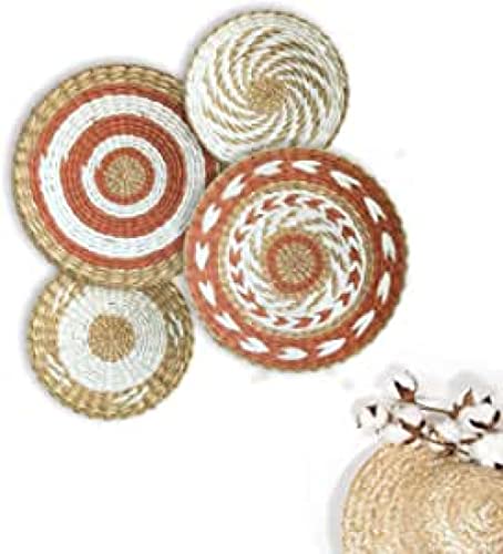 4pcs Boho Wandkorb Dekor Natürliches Seegras Rattan Weidenkorb Wanddekoration Set Perfekt Für Jedes Zuhause, Handgewebte Körbe,Ergänzende Tischsets, Aufbewahrungszubehör von AYJIB