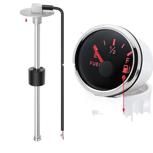 0-190 Ohm 2 "52mm Tankanzeige + Kraftstoff-Schwimmersensor for Marine Auto RV Boot Öltank Füllstandsanzeige mit Alarm-LED Custom(125mm) von AYJYZHIAG