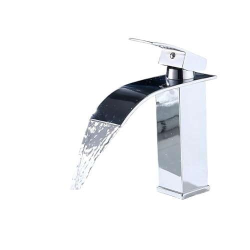 1 Satz Badezimmerwaschbecken, heißes und kaltes Mischwasser, Edelstahlhahn, 18 cm hoch, quadratisch, flache Öffnung, Einzelloch, Arbeitsplatteninstallation(G3/8) von AYJYZHIAG