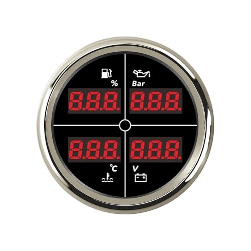 52 mm 85 4-in-1-Multifunktionsanzeige mit Kraftstoffstand, Öl, Wassertemperatur, Voltmeter und 8-farbiger Hintergrundbeleuchtung(52mm-BN) von AYJYZHIAG