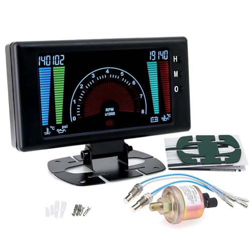 6-in-1-LCD-Anzeige, Drehzahlmesser mit 8000 U/min, Wassertemperaturanzeige von 40–120 °C, Ölzähler 100 PSI, Öltemperaturanzeige, Spannung und Uhr von AYJYZHIAG