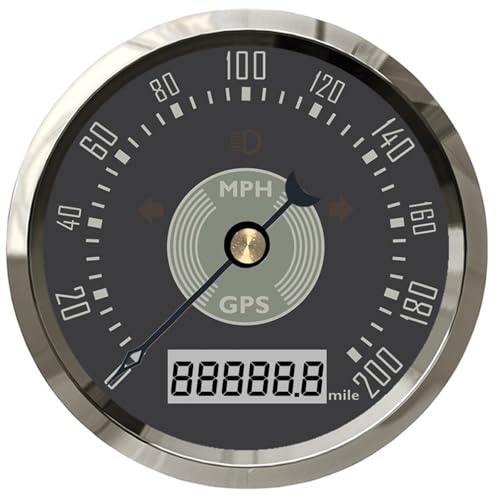 85MM Retro Classic Gauge GPS Tachometer 220kmh 200kmh 160MPH 200MPH Geschwindigkeitsmesser Rot/Gelb Hintergrundbeleuchtung 12V/24V Mit GPS-Antenne(Brown) von AYJYZHIAG