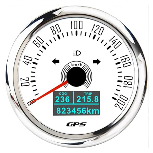 85mn Digitaler Kilometerzähler 0-160 MPH Kilometerzähleranzeige GPS-Tachometer 7 Farben mit Antenne for Motorrad-Boots-Auto-Geschwindigkeitsreise(White) von AYJYZHIAG