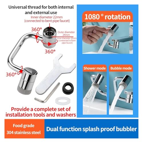 AYJYZHIAG 1080 ° Universal-Drehhahn-Sprühkopf, Roboterarm, schwenkbare Verlängerung, Wasserhahnbelüfter, Küchenspüle, Wasserhahnverlängerung von AYJYZHIAG
