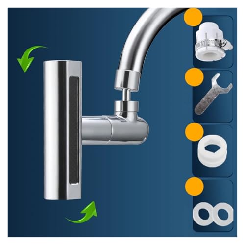 AYJYZHIAG Drehbare Wasserhahnverlängerung for Küchenspüle, 4-Modus, Wasserfall-Wasserhahnverlängerung, Anti-Splash-Schwenkbrause(Silvery) von AYJYZHIAG