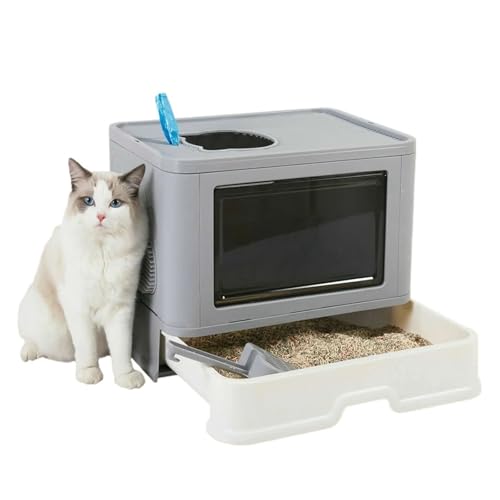 AYJYZHIAG Große Katzentoilette mit Haube, Schubladentyp, Haustier-/Katzentoilette, Einstieg von oben, geschlossenes Töpfchen Spritzschutz und Schaufel for die Fellpflege von AYJYZHIAG