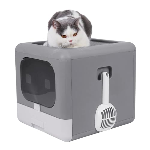 AYJYZHIAG Katzentoilette mit Schaufel und Tablett, Sieb, geschlossene, faltbare Kätzchentoilette, abnehmbare Kotabdeckung, Fronteinstieg, Haustierbedarf von AYJYZHIAG