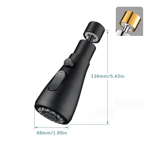 AYJYZHIAG Universal 360 ° drehbar Küchenarmatur Extender Belüfter Kunststoff Splash Filter Küche Waschbecken Wasserhahn Bubbler Düse(Black) von AYJYZHIAG