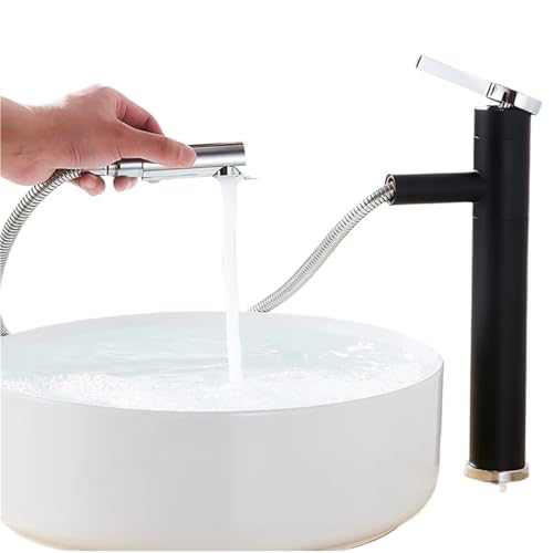 Badarmaturen Ausziehbarer Waschtischmischer Spültischarmatur Gourmet Waschtischarmaturen Wasserhahn 360° Armaturen Kran Messing Chrom Schwarz(Black Chrome Faucet) von AYJYZHIAG