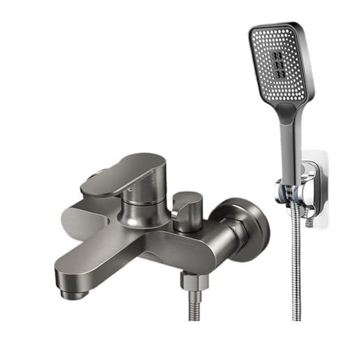Badezimmer-Duscharmatur, Mischventil, Duschbrausegarnitur, Badezimmer-Badewannen-Mischschalter, dreifacher Warm- und Kaltwasserhahn(Gray Set) von AYJYZHIAG