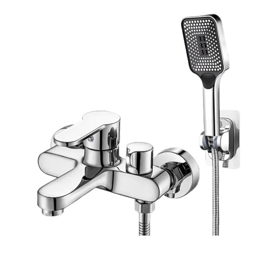 Badezimmer-Duscharmatur, Mischventil, Duschbrausegarnitur, Badezimmer-Badewannen-Mischschalter, dreifacher Warm- und Kaltwasserhahn(Silver Set) von AYJYZHIAG