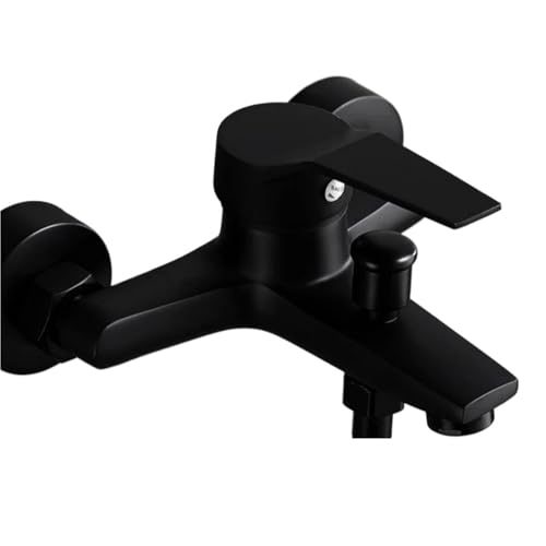 Badezimmer-Duscharmatur Badewannenarmatur ABS-Kunststoffgriff Wandmontage Doppelauslauf Heiß Kalt Mischventil Düsenhahn for Badezimmer(Black) von AYJYZHIAG