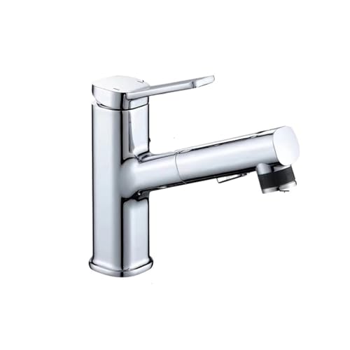 Badezimmer-Waschtischarmaturen Waschtischmischer Waschbecken Wasserhahn Herausziehbarer Badezimmer-Wassermischer Chrom Messing Moderne Waschtischarmaturen Schwarz(54101-chrome) von AYJYZHIAG
