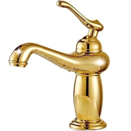 Badezimmer Wasserhahn Antike Bronze Finish Messing Waschbecken Massiv Wasserhähne Einhebelmischer Bad Kran(A-Gold) von AYJYZHIAG