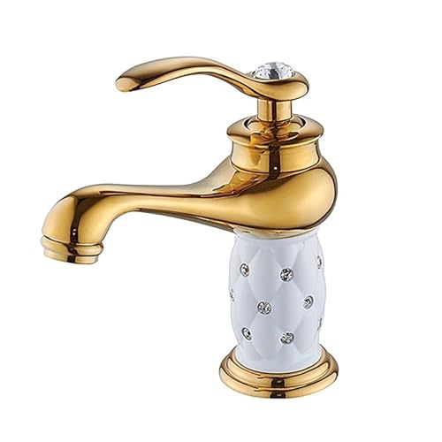 Badezimmer Wasserhahn Antike Bronze Finish Messing Waschbecken Massiv Wasserhähne Einhebelmischer Bad Kran(B-Gold) von AYJYZHIAG