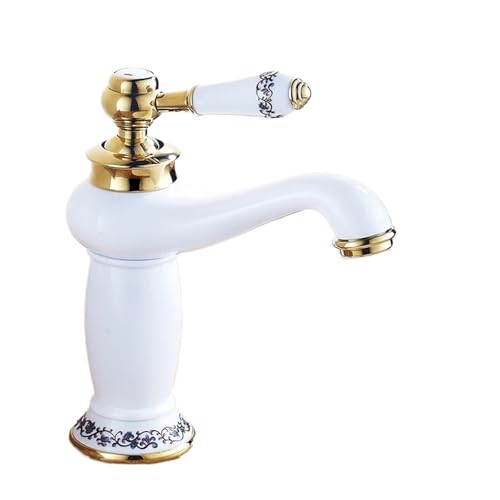Badezimmer Wasserhahn Antike Bronze Finish Messing Waschbecken Massiv Wasserhähne Einhebelmischer Bad Kran(White) von AYJYZHIAG