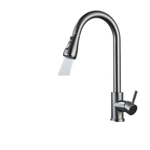 Chrom Küchenarmatur Deckmontage Ausziehbarer Auslauf Küchenspüle Mischbatterie Einstufige Strahlsprühdüse(Gun Grey) von AYJYZHIAG