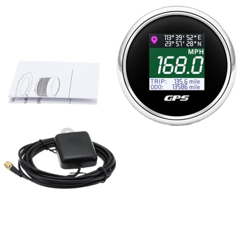 Digitaler 52-mm-GPS-Tachometer mit GPS-Antenne, 0–999 km/h, MPH, Knoten, Einheit, TFT-Bildschirm, Trip ODO-Kilometerzähler for Auto, Boot, Yacht(WS) von AYJYZHIAG