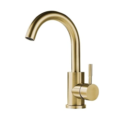 Edelstahl Küchenarmatur Golden Brushed Waschbecken Mischbatterien Kalt- und Warmwasserhahn Drehbarer Wasserhahn Deckmontage(Gold-A) von AYJYZHIAG