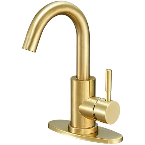 Edelstahl Küchenarmatur Golden Brushed Waschbecken Mischbatterien Kalt- und Warmwasserhahn Drehbarer Wasserhahn Deckmontage(Gold-B) von AYJYZHIAG