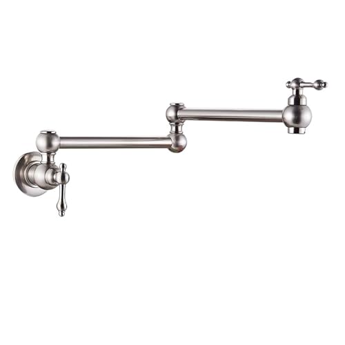 Faltbarer Küchenhahn aus gebürstetem Gold zur Wandmontage, einzelner Kaltwasserhahn Messing, drehbarer Klappauslauf, Topffüller(Brushd Nickle) von AYJYZHIAG