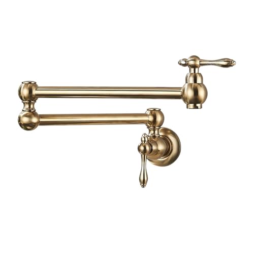 Faltbarer Küchenhahn aus gebürstetem Gold zur Wandmontage, einzelner Kaltwasserhahn Messing, drehbarer Klappauslauf, Topffüller(Brushed Gold) von AYJYZHIAG