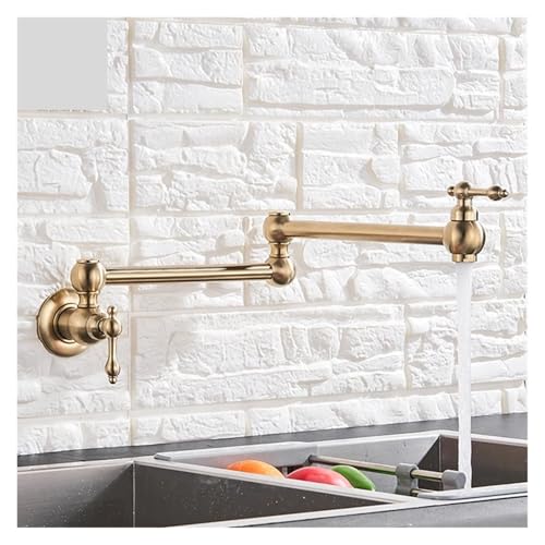 Faltbarer Küchenhahn in gebürstetem Gold, Einzel-Kaltwasser-Einloch-Spültischhahn, drehbarer Klappauslauf, Topffüllerhahn aus Messing, Wandmontage(Brushed Nickel) von AYJYZHIAG