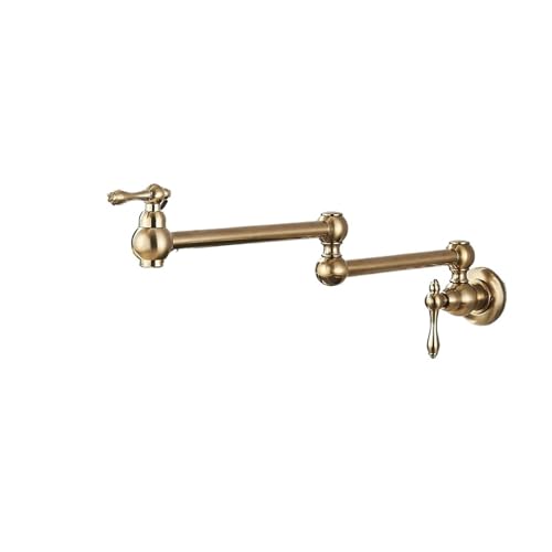 Gebürstet Gold Messing Topf Füllstoff Wasserhahn Einzigen Kaltes Wasser Küche Wand Montiert Waschbecken Drehen Klapp Auslauf Einfache installa(Brushed Gold A) von AYJYZHIAG