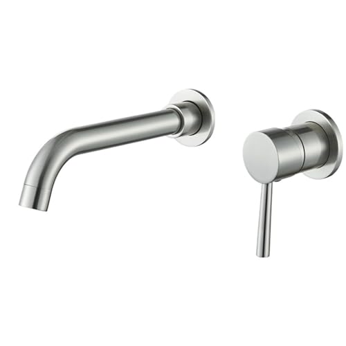 Gebürsteter Gold/Schwarzer Waschbeckenhahn, verdeckte Wandmontage for Badezimmerarmaturen, Waschbecken, Badewanne, Warm- und Kaltwassermischer(Brushed Nickel 15cm) von AYJYZHIAG