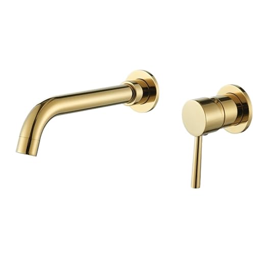 Gebürsteter Gold/Schwarzer Waschbeckenhahn, verdeckte Wandmontage for Badezimmerarmaturen, Waschbecken, Badewanne, Warm- und Kaltwassermischer(Golden 26cm) von AYJYZHIAG
