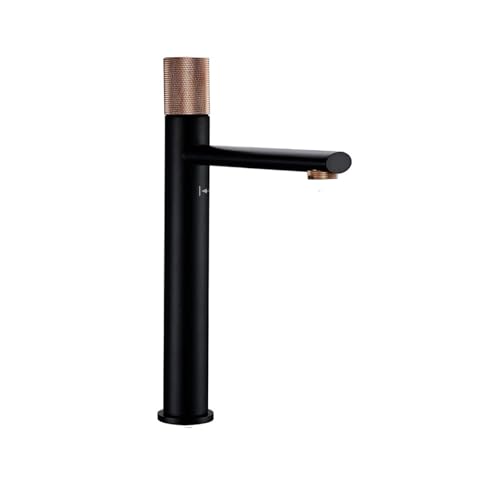 Gebürsteter Roségold-Waschtischhahn, geriffelter Griff, Badezimmerhahn, Einlochmontage, Warm- und Kaltwassermischer, Deckmontage(Rose Gold-Black-L) von AYJYZHIAG