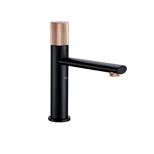 Gebürsteter Roségold-Waschtischhahn, geriffelter Griff, Badezimmerhahn, Einlochmontage, Warm- und Kaltwassermischer, Deckmontage(Rose Gold-Black-S) von AYJYZHIAG