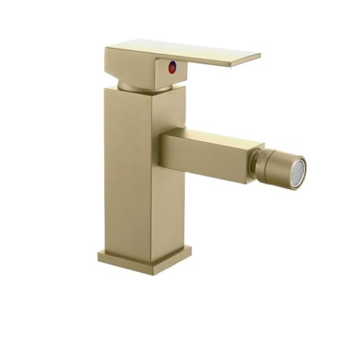 Gebürstetes Gold Bidet Wasserhahn Badezimmer Waschbecken 360 Schwenkbar Runde Düse Quadratisch Heiß und Kalt Mixer Deck montiert(30122-Brushed Gold) von AYJYZHIAG