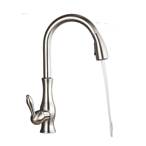 Gold Polnisch Schwenkauslauf Küchenspüle Wasserhahn Pull Down Sprayer Modedesign Badezimmer Küche Heiß- und Kaltwassermischbatterie(Brushed Nickle) von AYJYZHIAG
