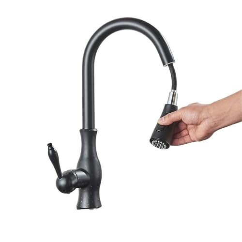 Gold Polnisch Schwenkauslauf Küchenspüle Wasserhahn Pull Down Sprayer Modedesign Badezimmer Küche Heiß- und Kaltwassermischbatterie(Matte Black) von AYJYZHIAG