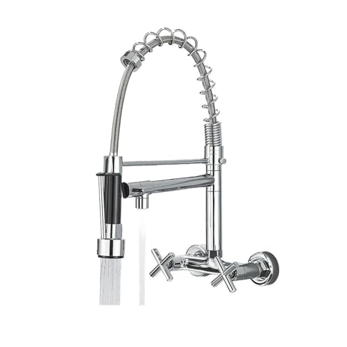 Gold Schwarz Küchenarmatur Wandmontage Pull Down Tap Gefäß Spüle Heiß Kalt Wasser Mischbatterie Feder Dual Schwenkausläufe Kran(Chrome) von AYJYZHIAG