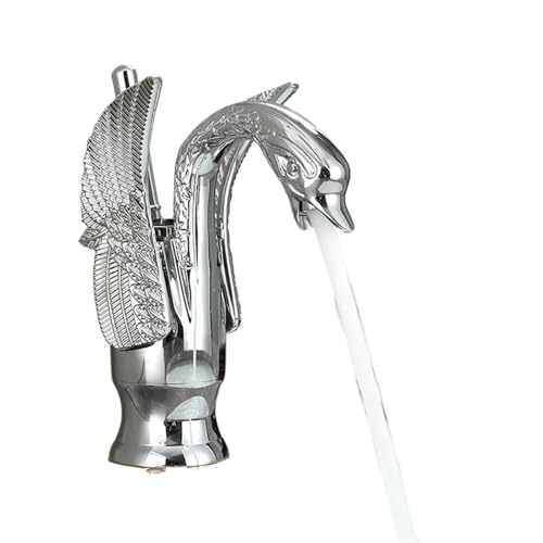 Goldener Waschbeckenhahn Deckmontage Waschbecken Kurze Wasserhähne Schwanenform Einhebelmischer Heiß- und Kaltwassermischbatterie(Chrome Short) von AYJYZHIAG