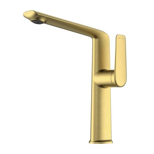 Gun Gray Luxus Messing Badezimmer Wasserhahn mit einem einzigen Griff for heißes und kaltes Wasser Rotation Outlet-Design 2 Funktionale Waschbecken(Brushed Gold T,G1/2) von AYJYZHIAG