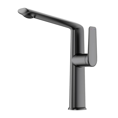 Gun Gray Luxus Messing Badezimmer Wasserhahn mit einem einzigen Griff for heißes und kaltes Wasser Rotation Outlet-Design 2 Funktionale Waschbecken(Brushed Grey T,G9/16) von AYJYZHIAG