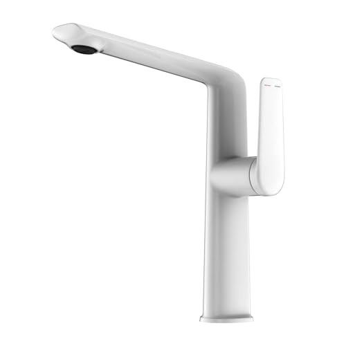 Gun Gray Luxus Messing Badezimmer Wasserhahn mit einem einzigen Griff for heißes und kaltes Wasser Rotation Outlet-Design 2 Funktionale Waschbecken(White T,G9/16) von AYJYZHIAG