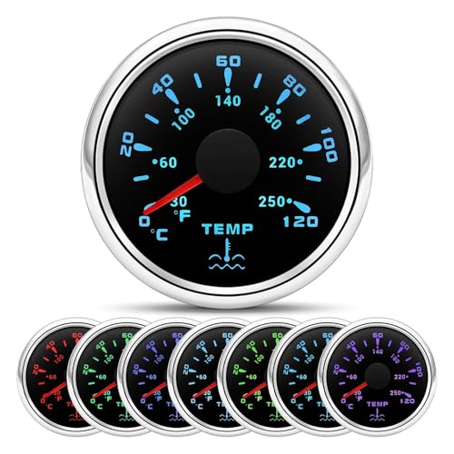 HD 52 mm digitales Wassertemperaturmessgerät for Autos und Boote, 0–120 °C, 7 Farben, Hintergrundbeleuchtung, Wassertemperatursensor for LKW, Marineboot-Thermometer(Black silver) von AYJYZHIAG