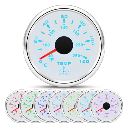 HD 52 mm digitales Wassertemperaturmessgerät for Autos und Boote, 0–120 °C, 7 Farben, Hintergrundbeleuchtung, Wassertemperatursensor for LKW, Marineboot-Thermometer(White silver) von AYJYZHIAG