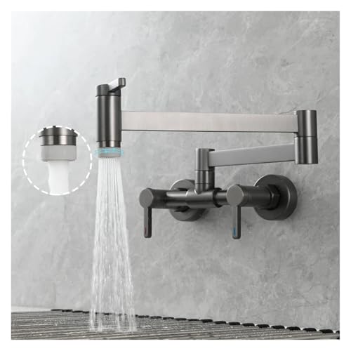 Klappbarer Küchenwasserhahn aus Messing for Topffüller mit Doppelgelenk-Schwenkarmen, gedrehter Wasserhahn zur Wandmontage for heißes und kaltes Wasser(Grey 2 Function) von AYJYZHIAG