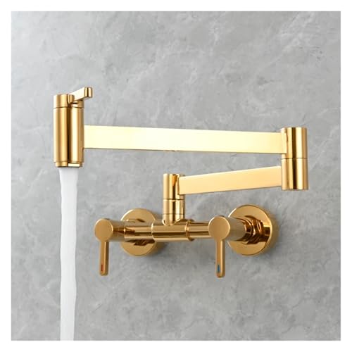 Klappbarer Küchenwasserhahn aus Messing for Topffüller mit Doppelgelenk-Schwenkarmen, gedrehter Wasserhahn zur Wandmontage for heißes und kaltes Wasser(Titanium gold) von AYJYZHIAG