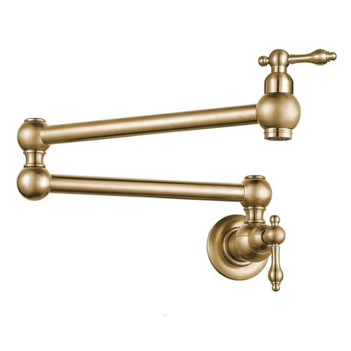 Klappbarer Topffüller aus gebürstetem Goldmessing zur Wandmontage, Küchenarmatur mit zwei Griffen, dehnbare Mischbatterie(Brushed Gold) von AYJYZHIAG