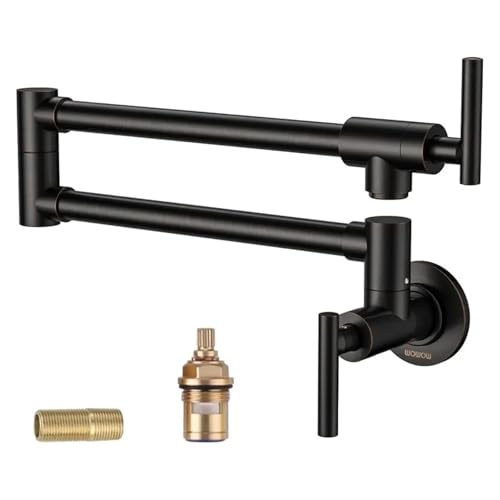 Kommerzieller Wand-Herd-Wasserhahn, Messing-Topffüllung, klappbarer Wasserhahn am Herd, mit doppeltem Gelenkschwenkarm(Oil Rubbed Bronze) von AYJYZHIAG