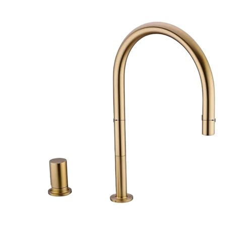 Küchenarmatur aus gebürstetem Gold, unsichtbarer herausziehbarer Sprühmischer, Doppelloch, Einzelgriff, massives Messing, separater Warm- und Kaltwasserhahn(396BOG) von AYJYZHIAG